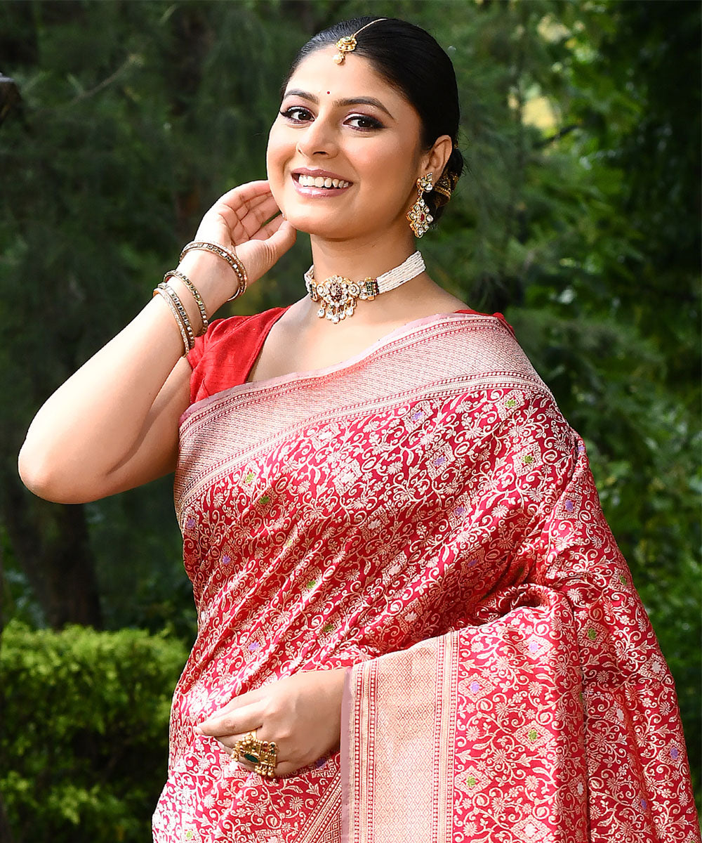 Pink handloom banarasi silk saree