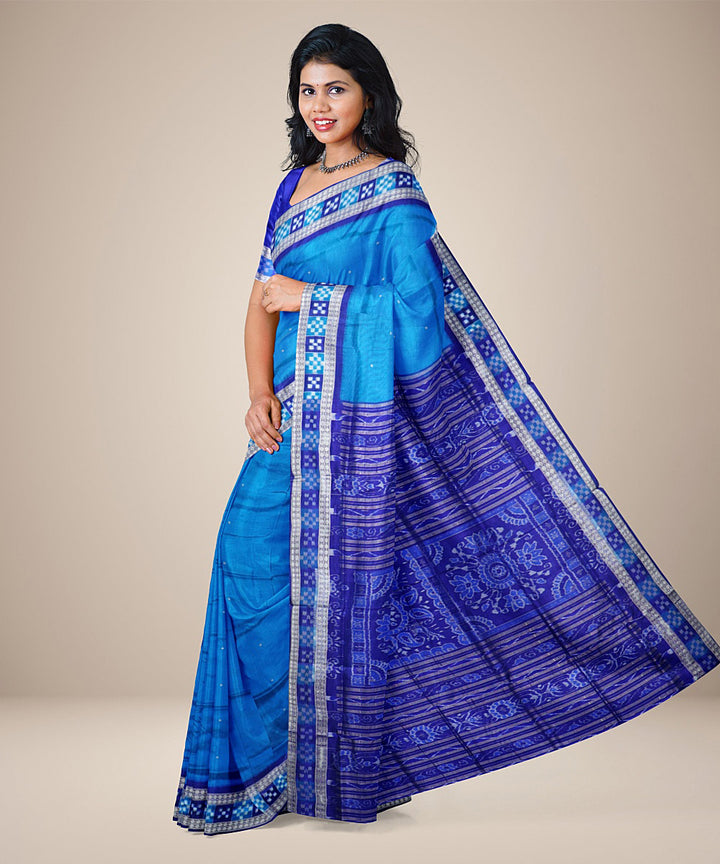 Crayola blue dark blue silk handwoven sambalpuri saree