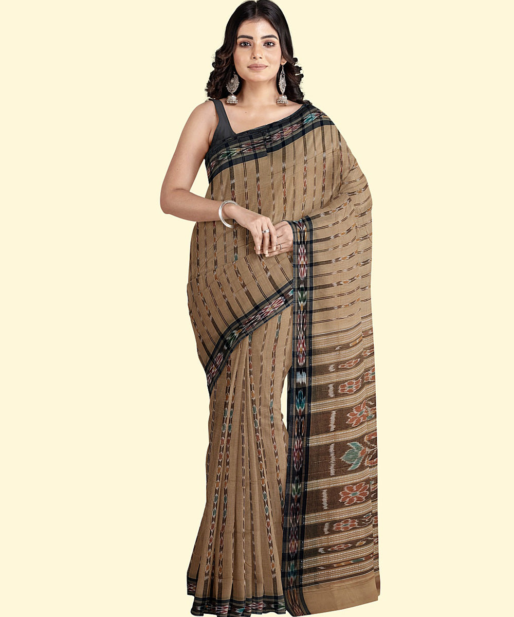 Beige grey cotton handwoven nuapatna saree