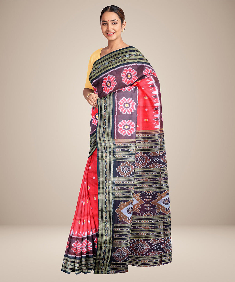 Red black silk handwoven khandua saree