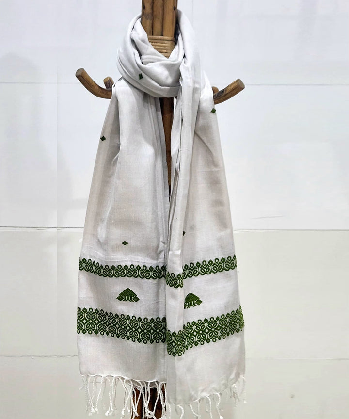White green handloom assam cotton stole