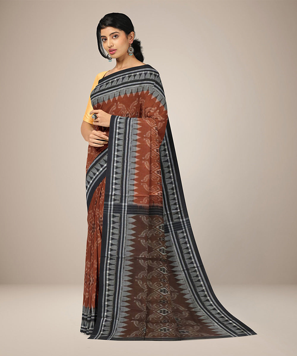 Brown black nuapatna cotton handwoven saree