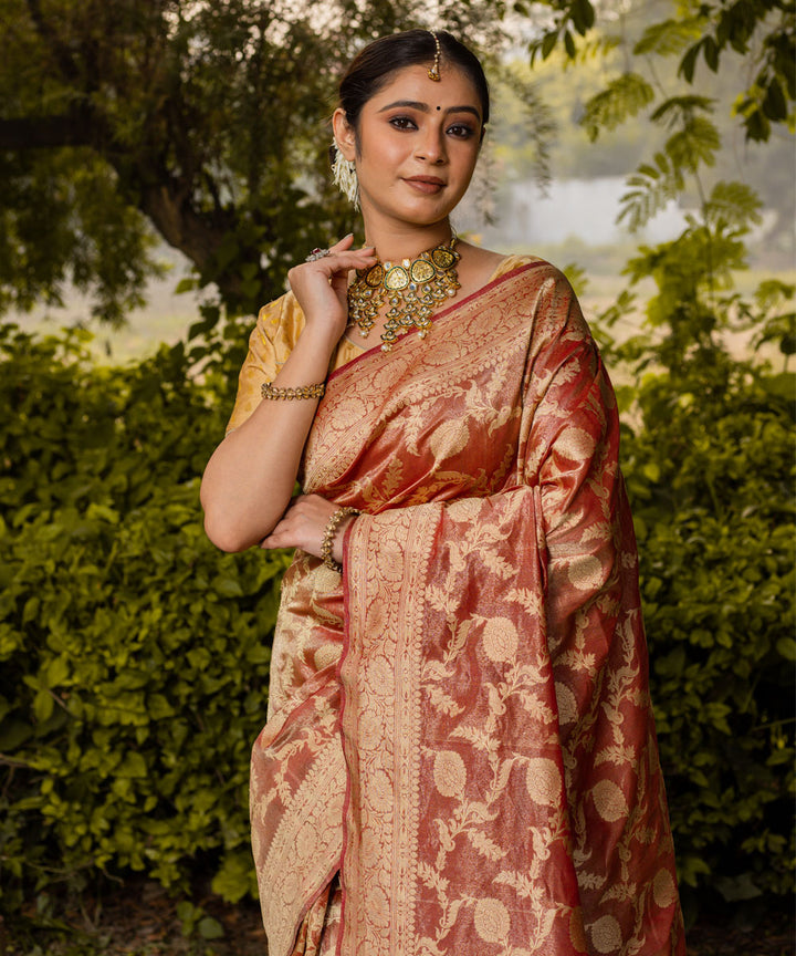 Maroon jangla silk handwoven banarasi saree