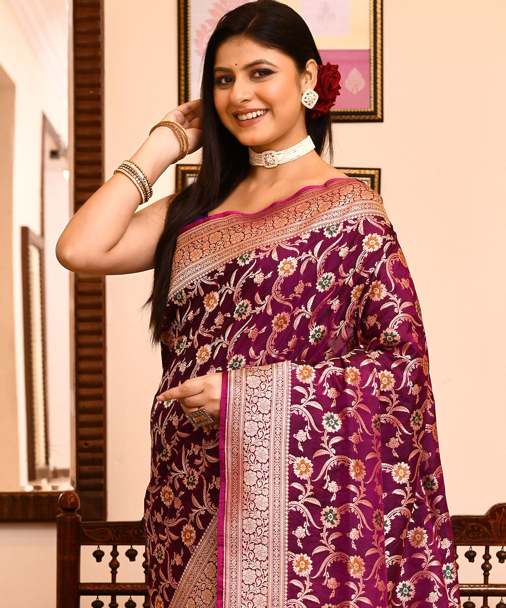 Jamuni purple silk handwoven banarasi saree