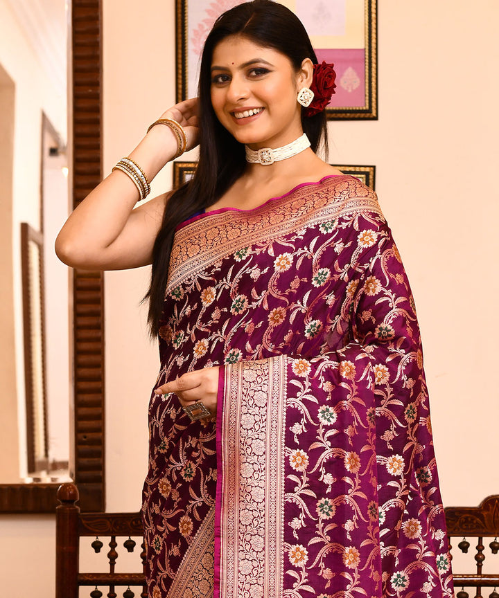 Jamuni purple silk handwoven banarasi saree