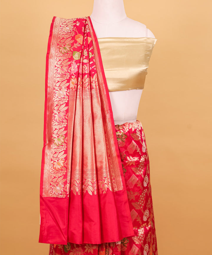 Rani pink jangla silk handwoven banarasi saree