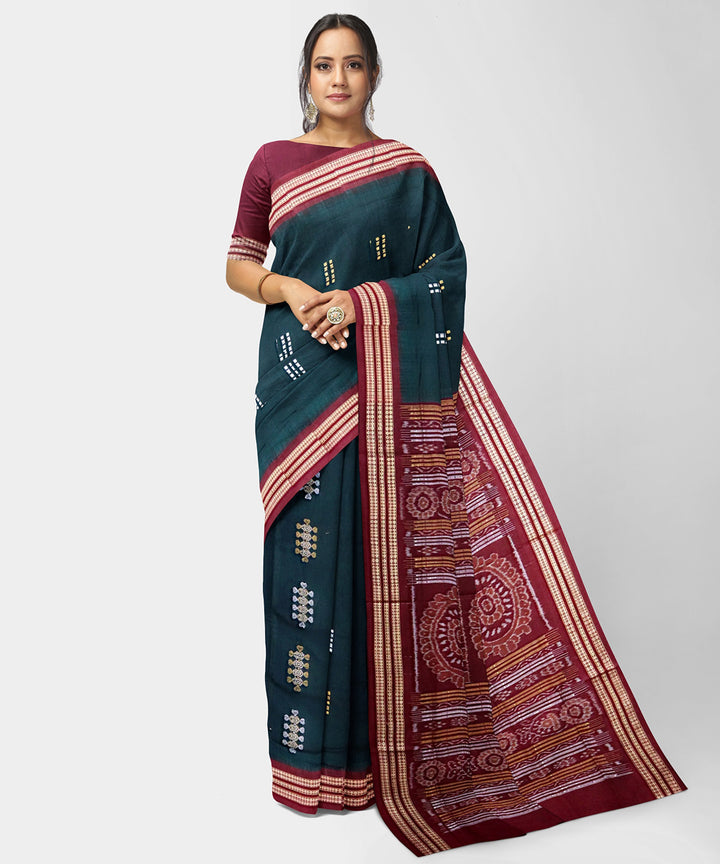 Dark gunmetal maroon cotton handwoven bomkai saree