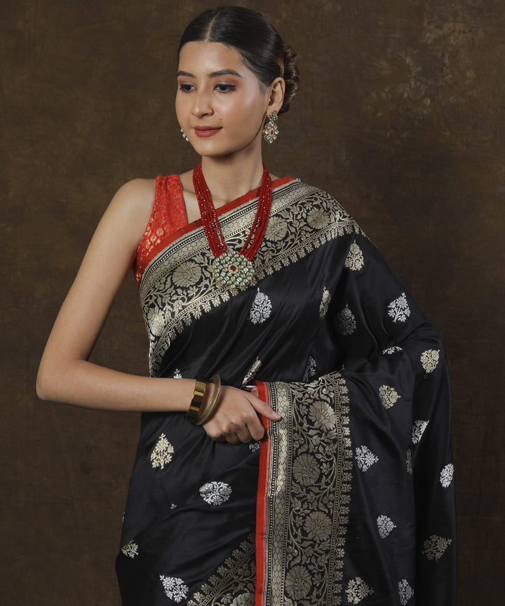 Black silk handwoven banarasi saree