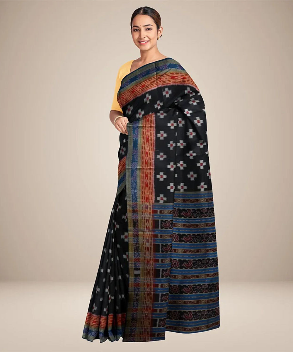 Black multicolour silk handwoven khandua saree