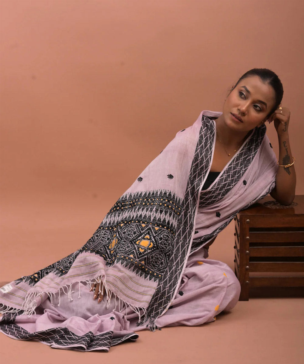 Pink multicolor handloom assam cotton saree