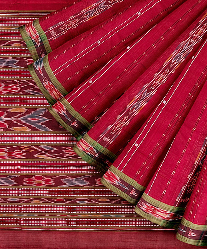 Red light green cotton handwoven nuapatna saree