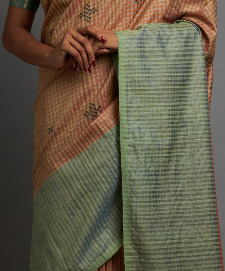 Sepia green kosa handloom chhattisgarh silk saree