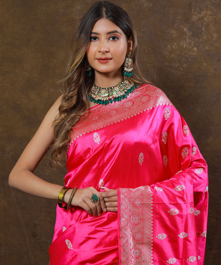 Pink booti handwoven banarasi silk saree