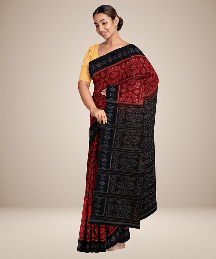 Maroon black pasapalli cotton handwoven nuapatna saree