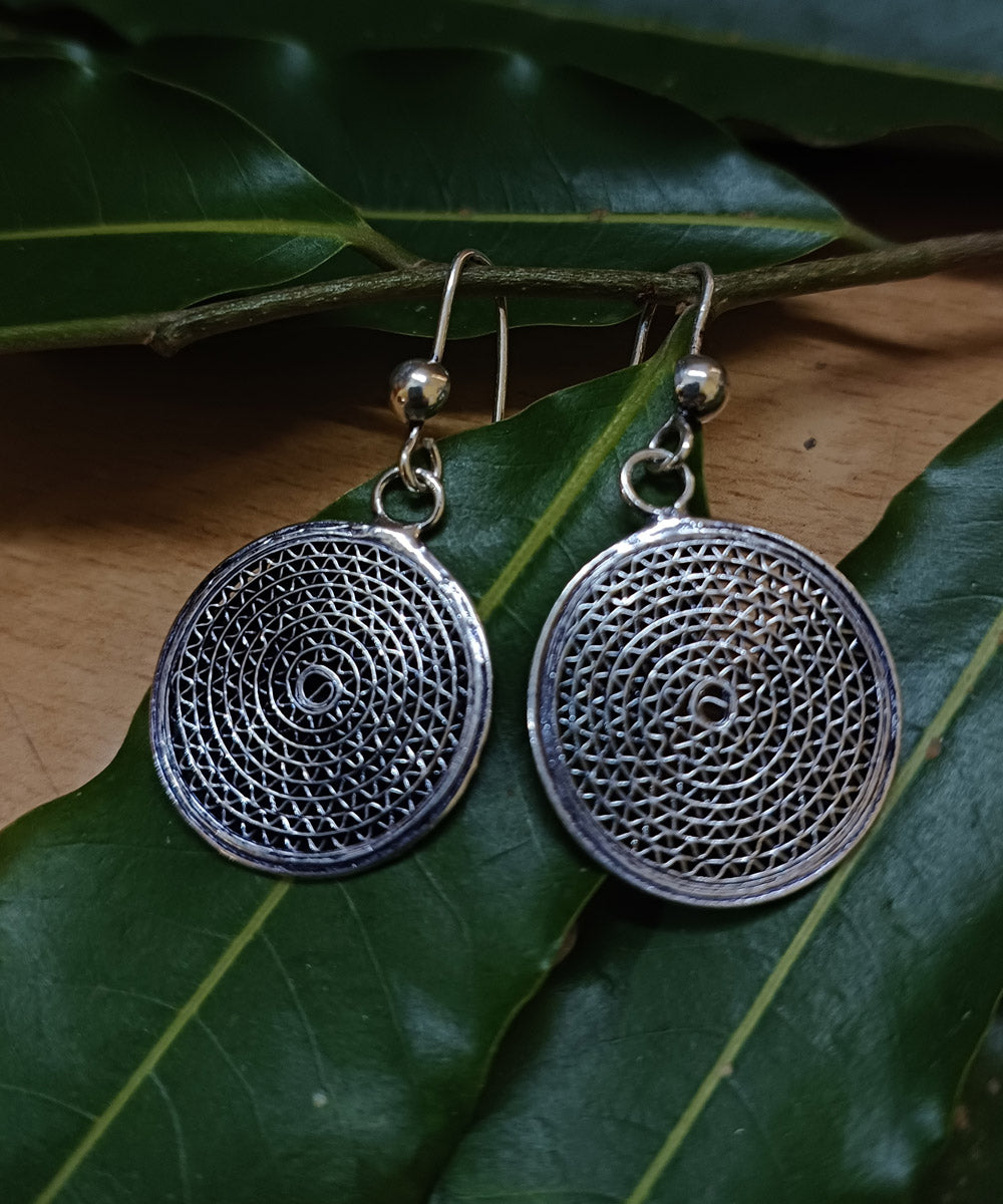 Silver oxidised filigree handcrafted pure silver earring
