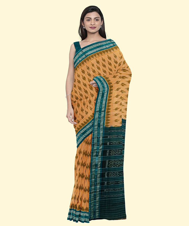 Orange dark green cotton handwoven nuapatna saree