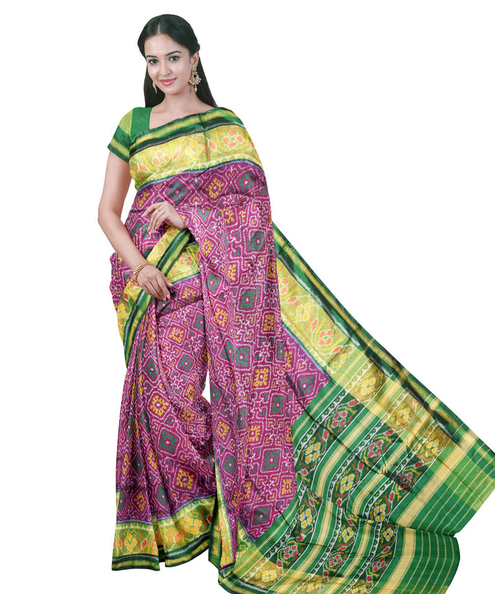 Dark green purpel silk handloom patola saree