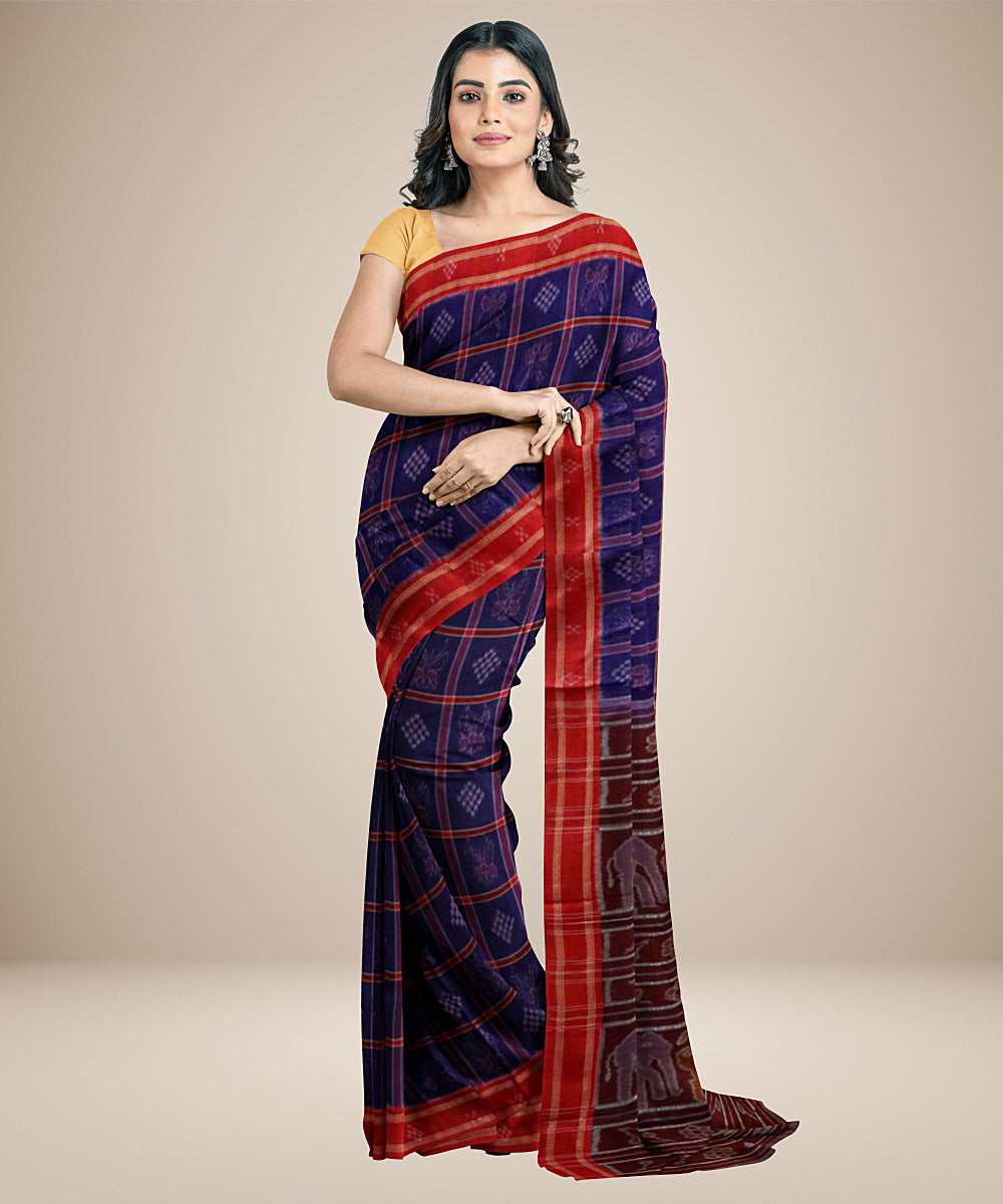 Navy blue maroon cotton handwoven nabakothi nuapatna saree