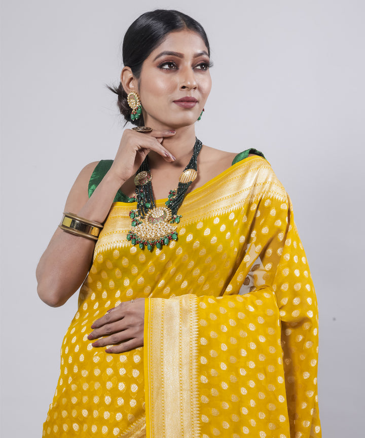 Yellow silk handloom banarasi saree