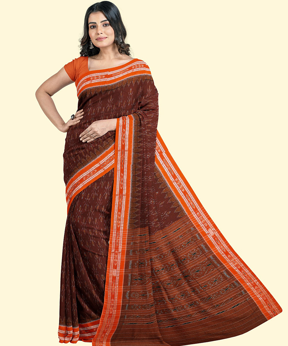 Maroon orange cotton handwoven nuapatna saree