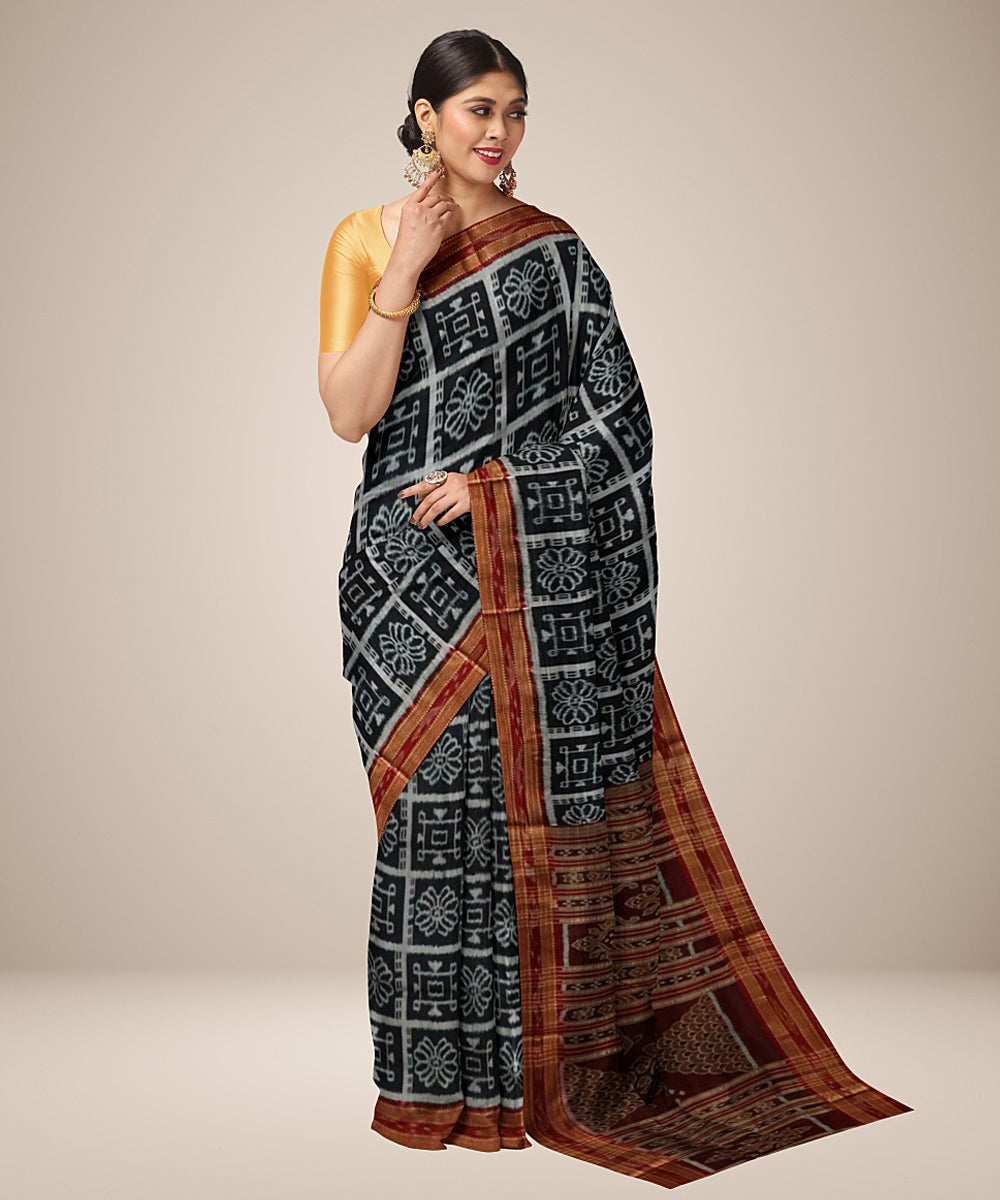 Black brown silk handwoven nabakothi khandua saree