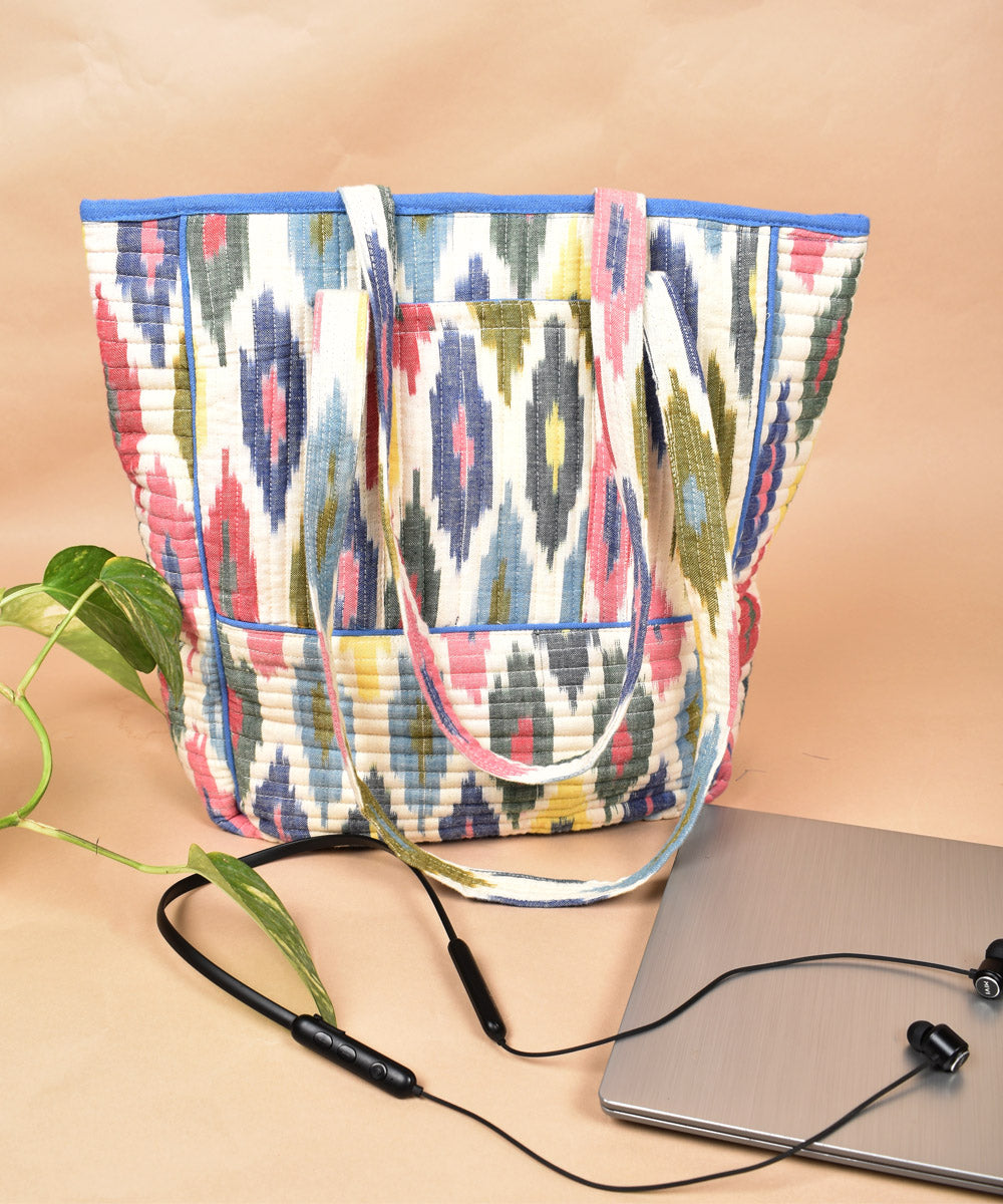 Multicolor handcrafted cotton pochampally ikat bag