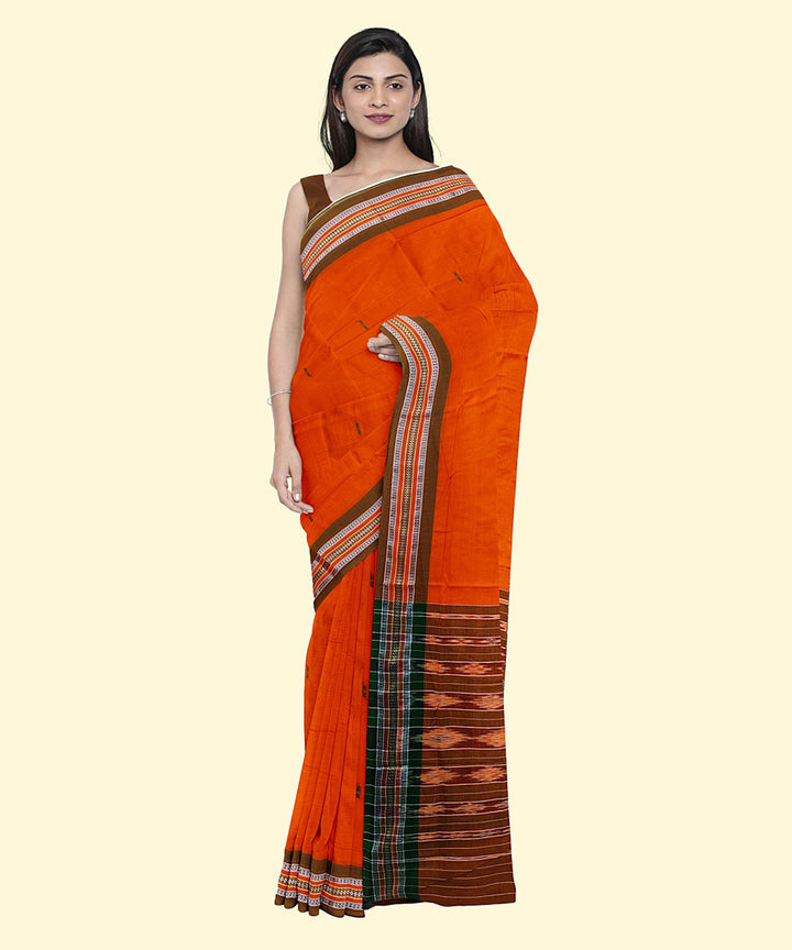 Orange green cotton handwoven nuapatna saree