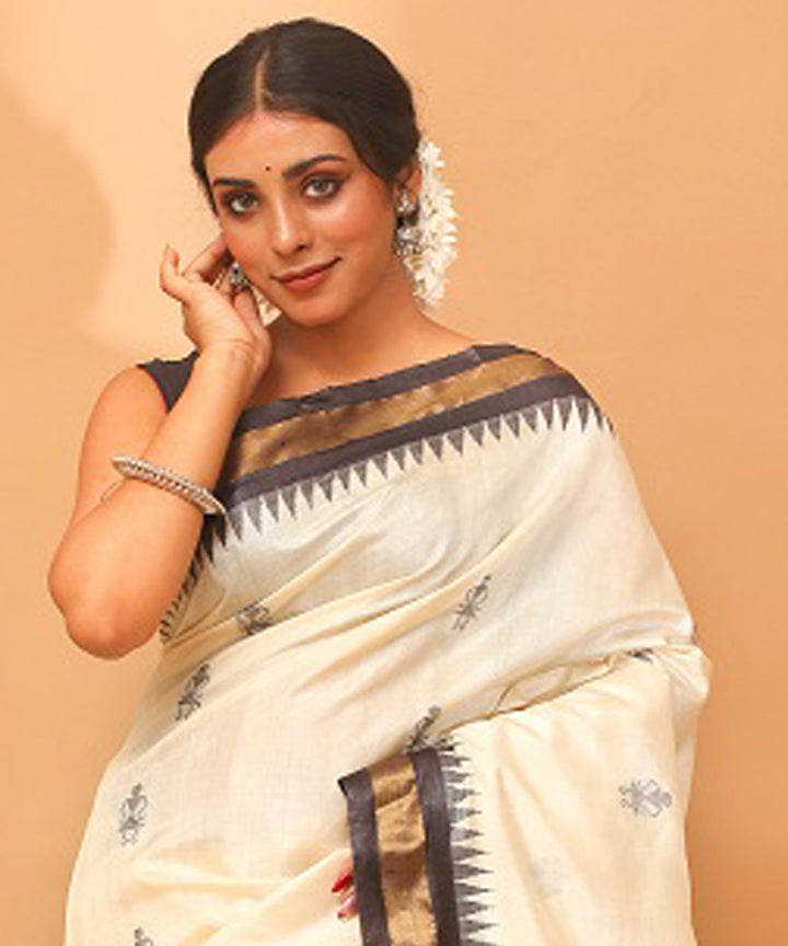 Natural black chhattisgarh handloom tussar silk jala saree