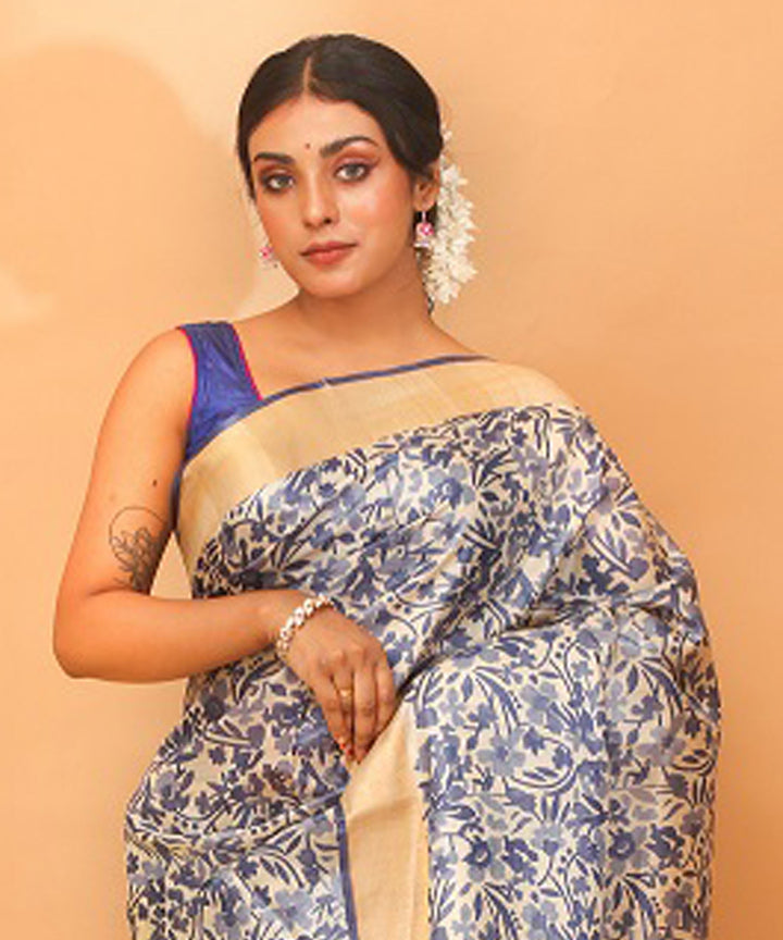 Indigo natural chhattisgarh handloom tussar silk saree