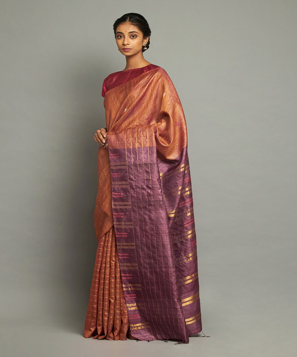 Orange tussar silk handloom chhattisgarh kosa saree