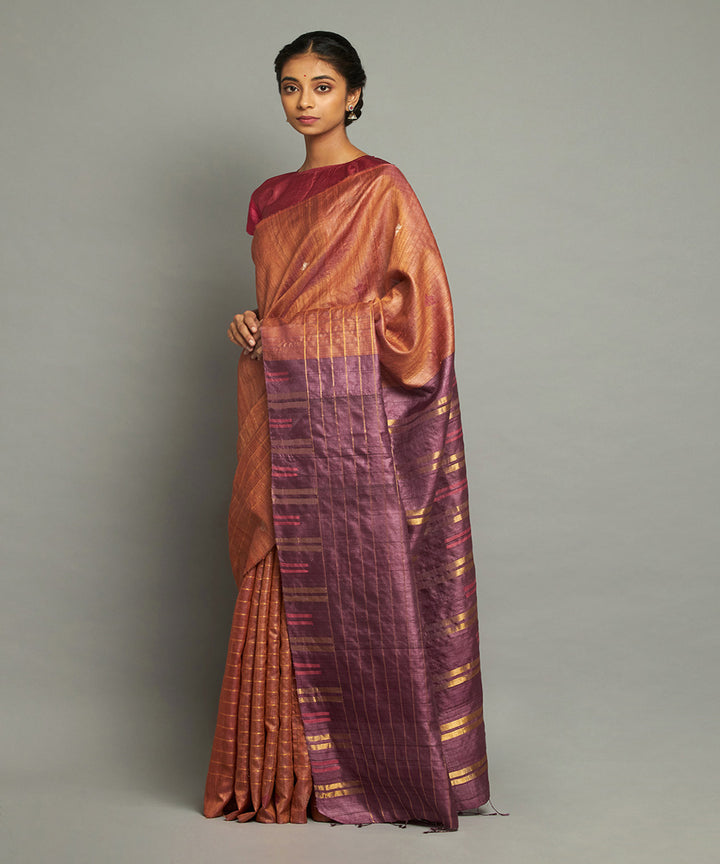 Orange tussar silk handloom chhattisgarh kosa saree