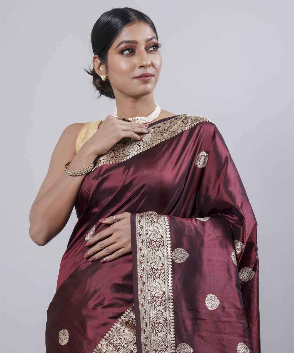 Maroon handwoven banarasi silk saree