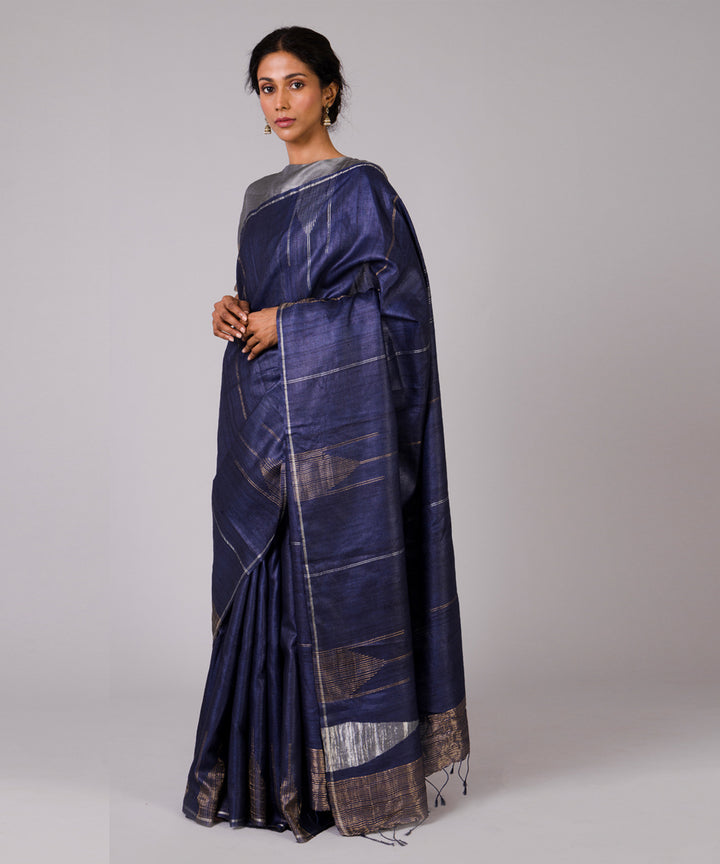 Deep blue kosa handloom chhattisgarh silk saree