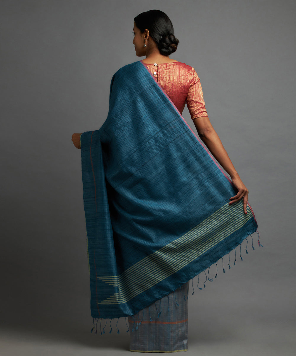 Lavender persian blue kosa handloom chhattisgarh silk saree