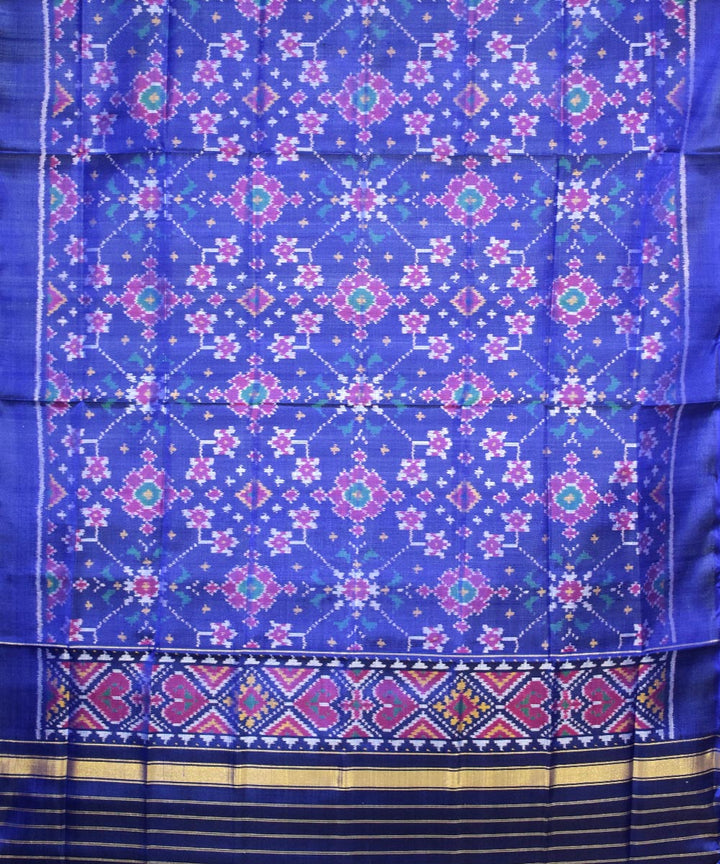 Navy blue pink handwoven silk patola dupatta