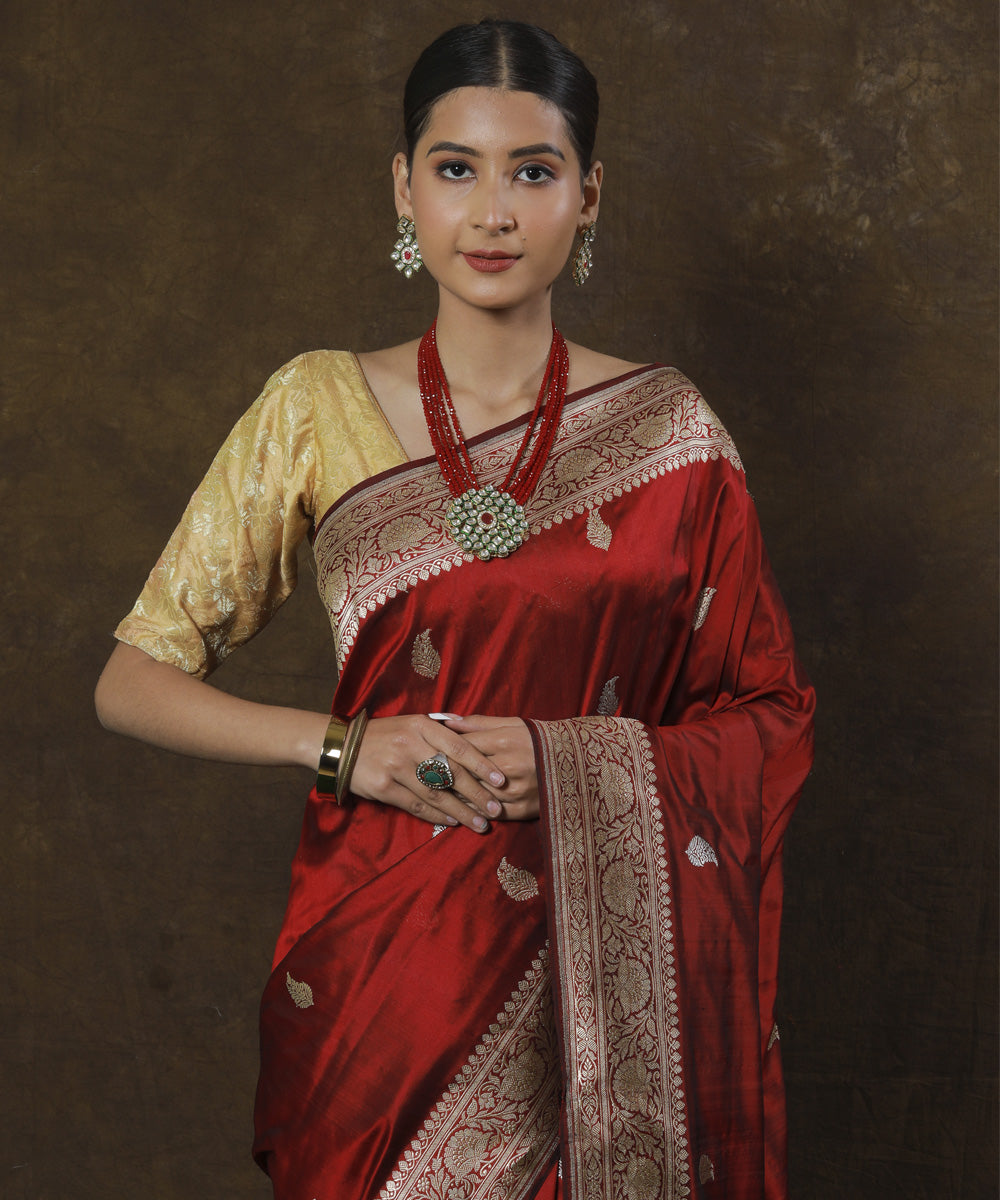 Maroon handwoven banarasi silk saree