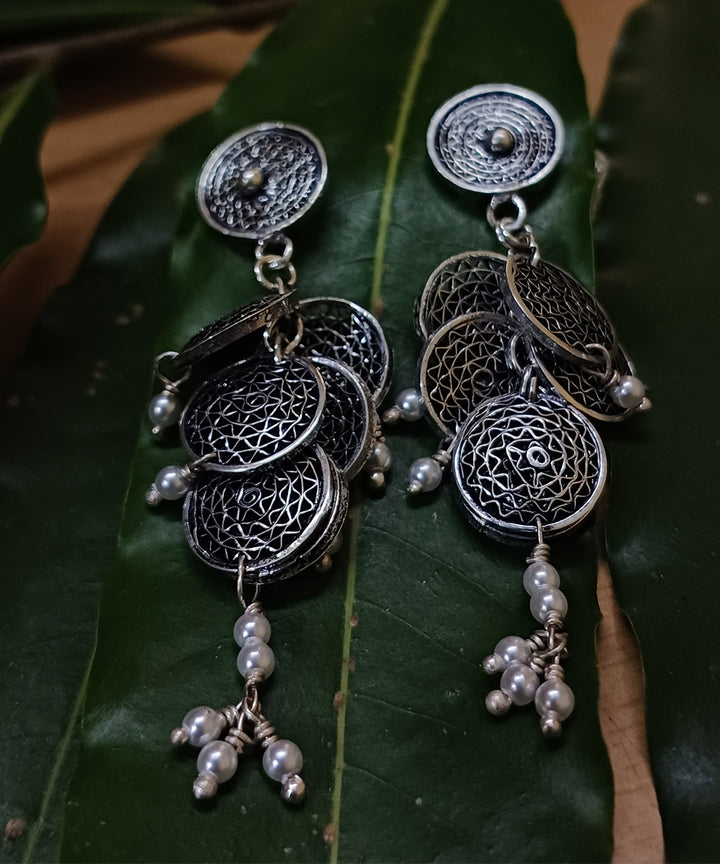 Silver oxidised handcrafted filigree earring