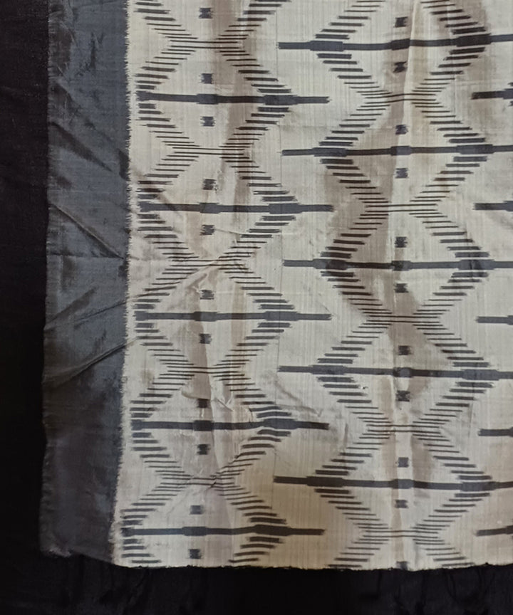 Grey beige handwoven silk ikat sambalpuri stole