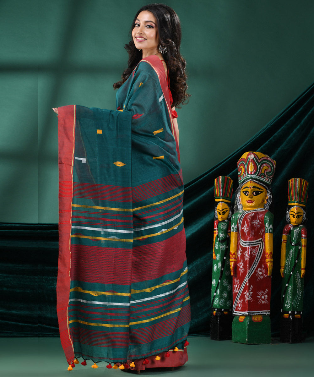 Rama green  handloom cotton bengal saree