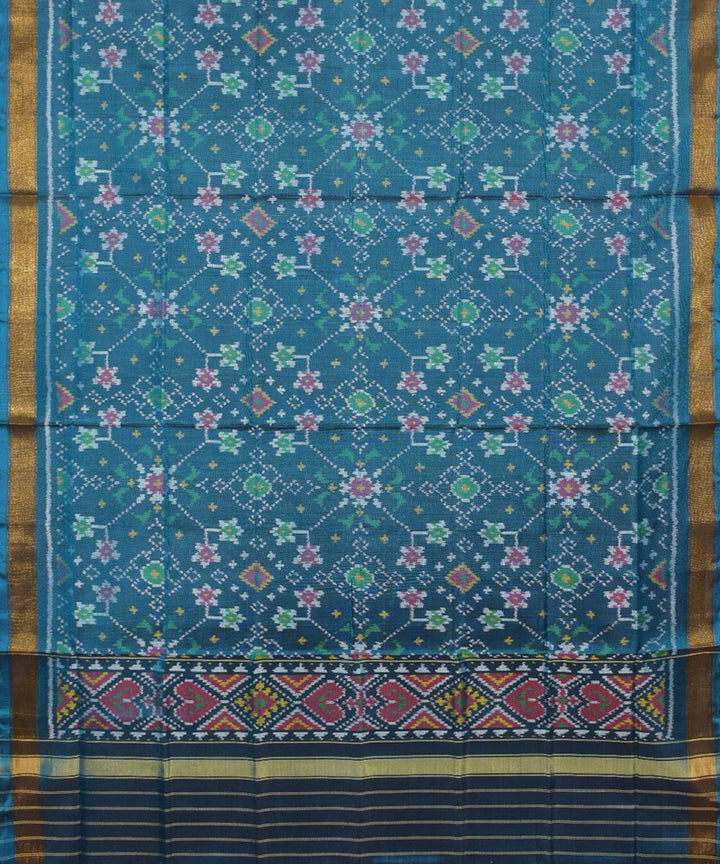 Turquoise mustard handwoven silk patola dupatta