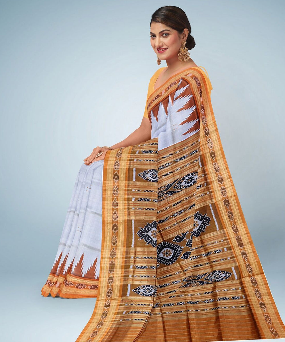 Grey sepia silk handwoven khandua saree