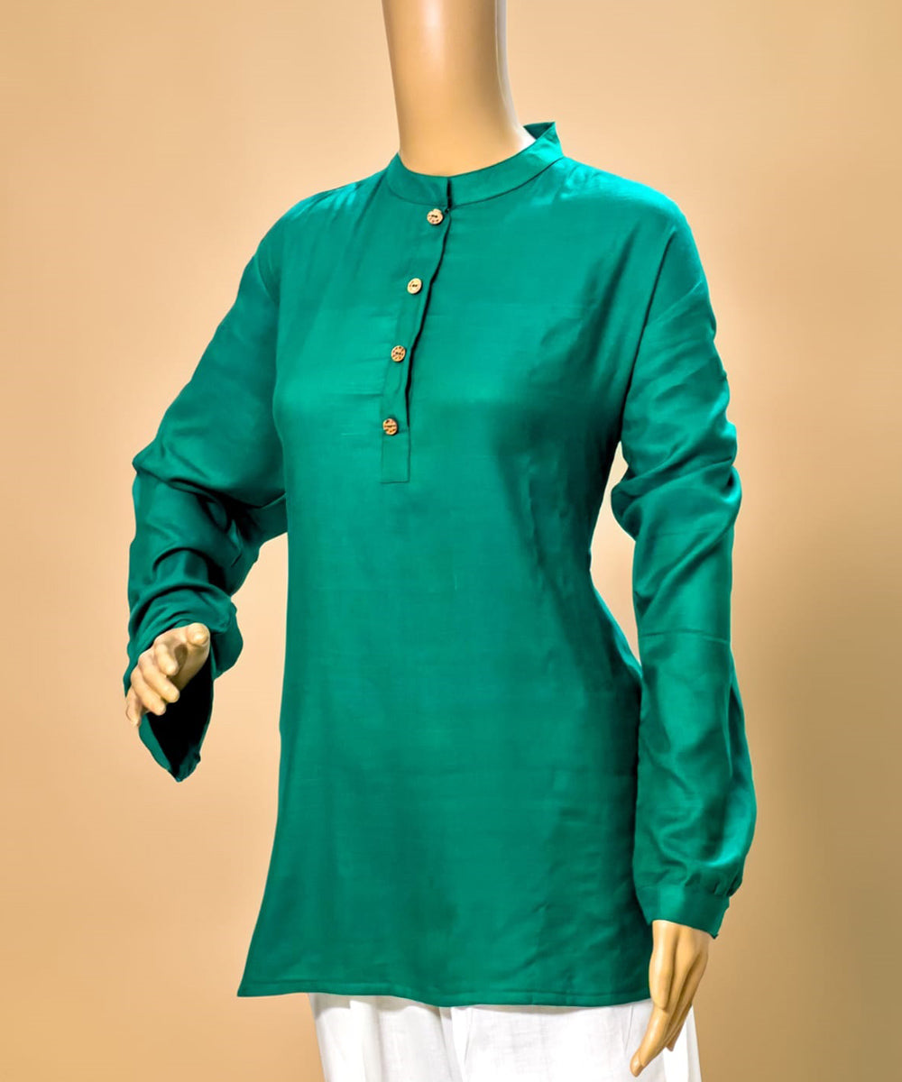 Green handwoven bamboo full sleeves top