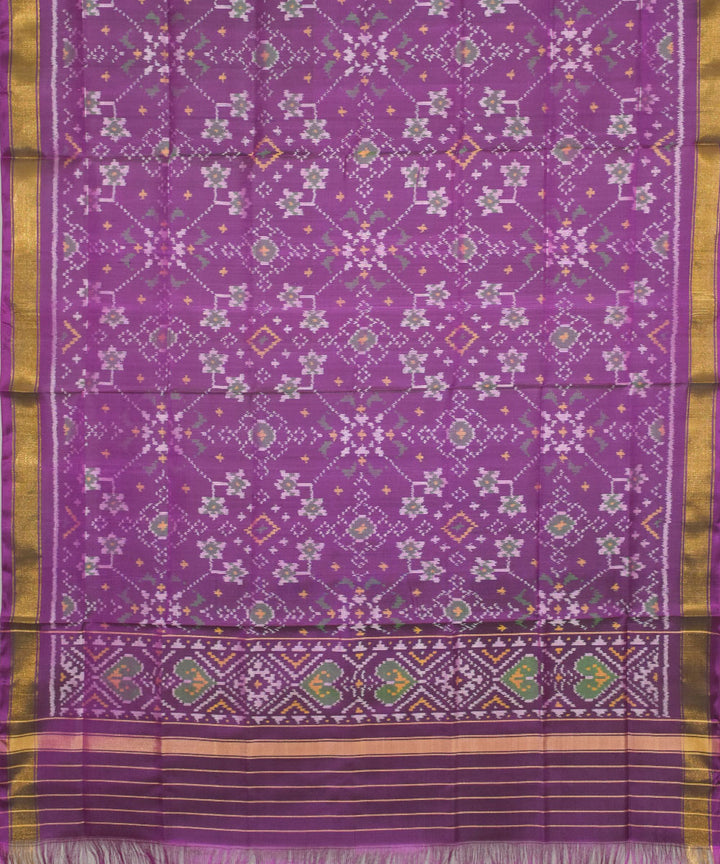 Purple green silk handwoven patola dupatta