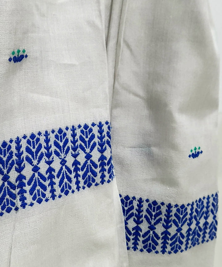 White multi color handloom cotton assam stole