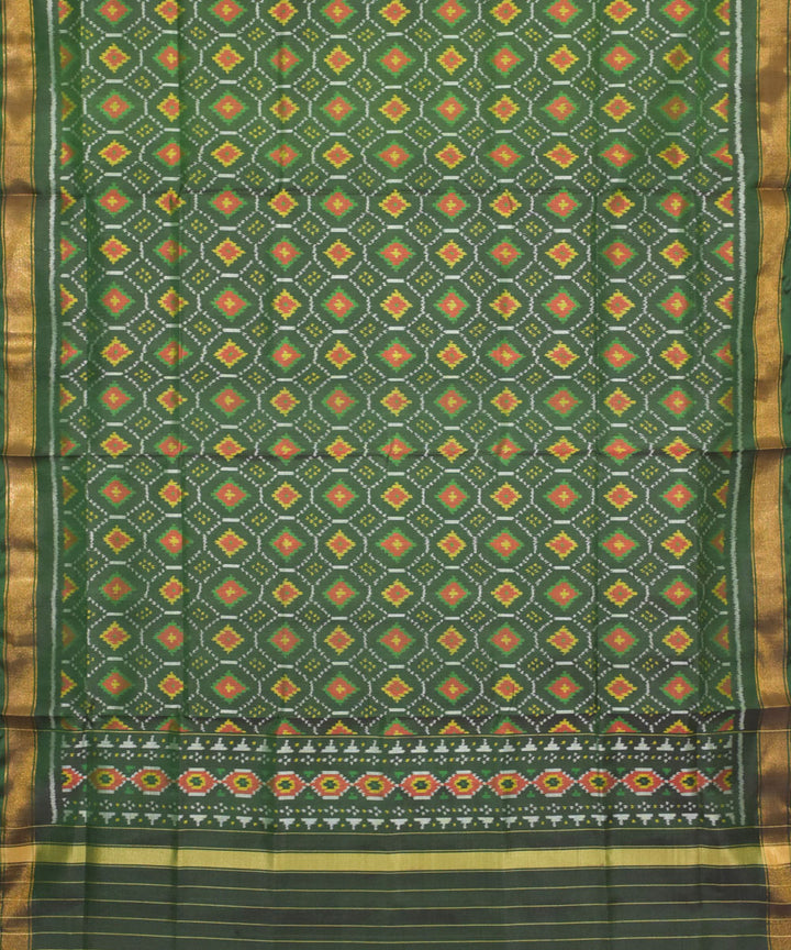 Dark green yellow handwoven silk patola dupatta