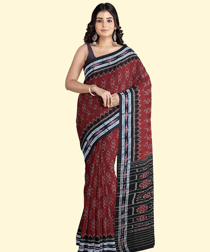 Maroon black cotton handwoven nuapatna saree