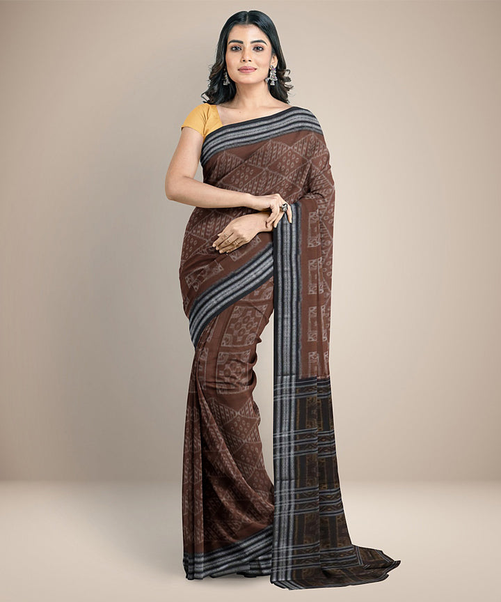 Deep Brown black handwoven nuapatna cotton saree