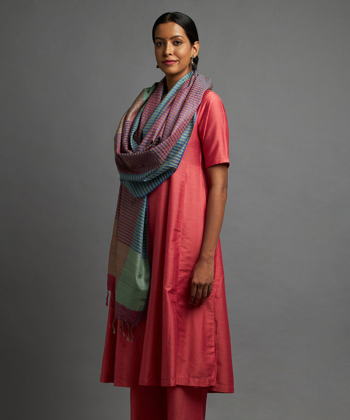 Cyan blue magenta handloom kosa chhattisgarh silkdupatta