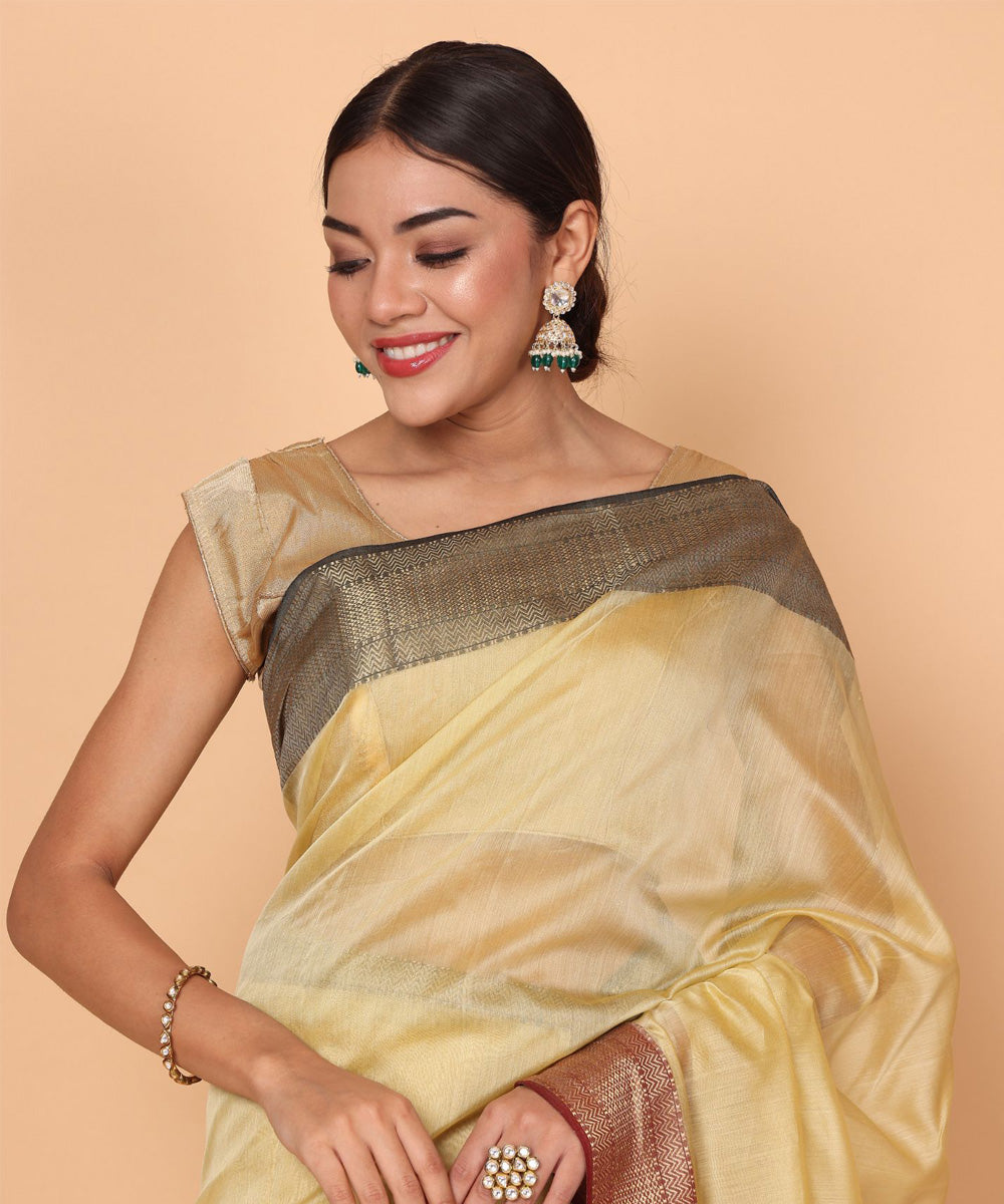 Yellow handloom cotton silk maheshwari saree