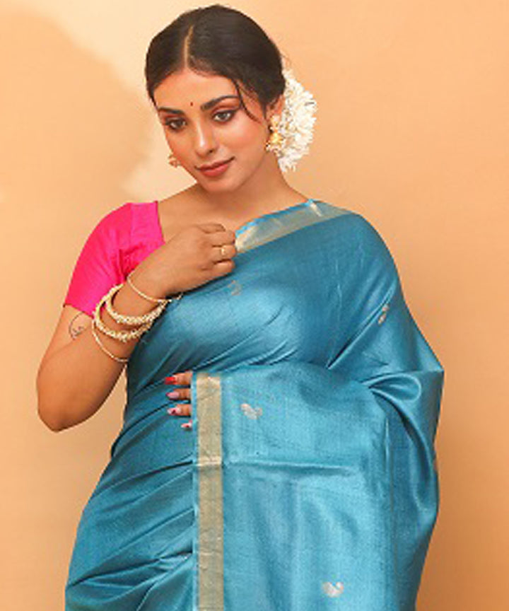 Turquoise chhattisgarh handloom jala tussar silk saree